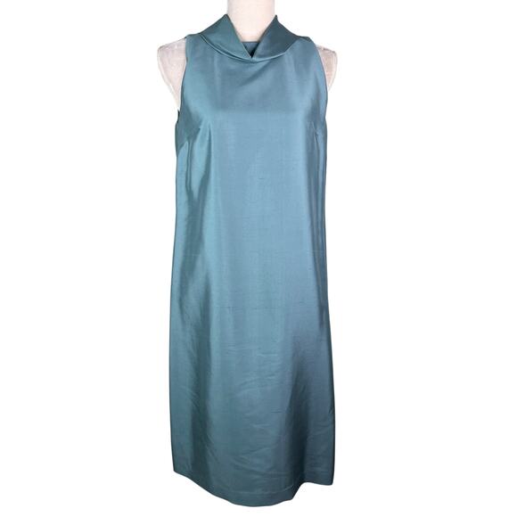 Talbots Elegant Silk Dress Lined Shift Retro 8 Sleeveless Blue New - Picture 1 of 14
